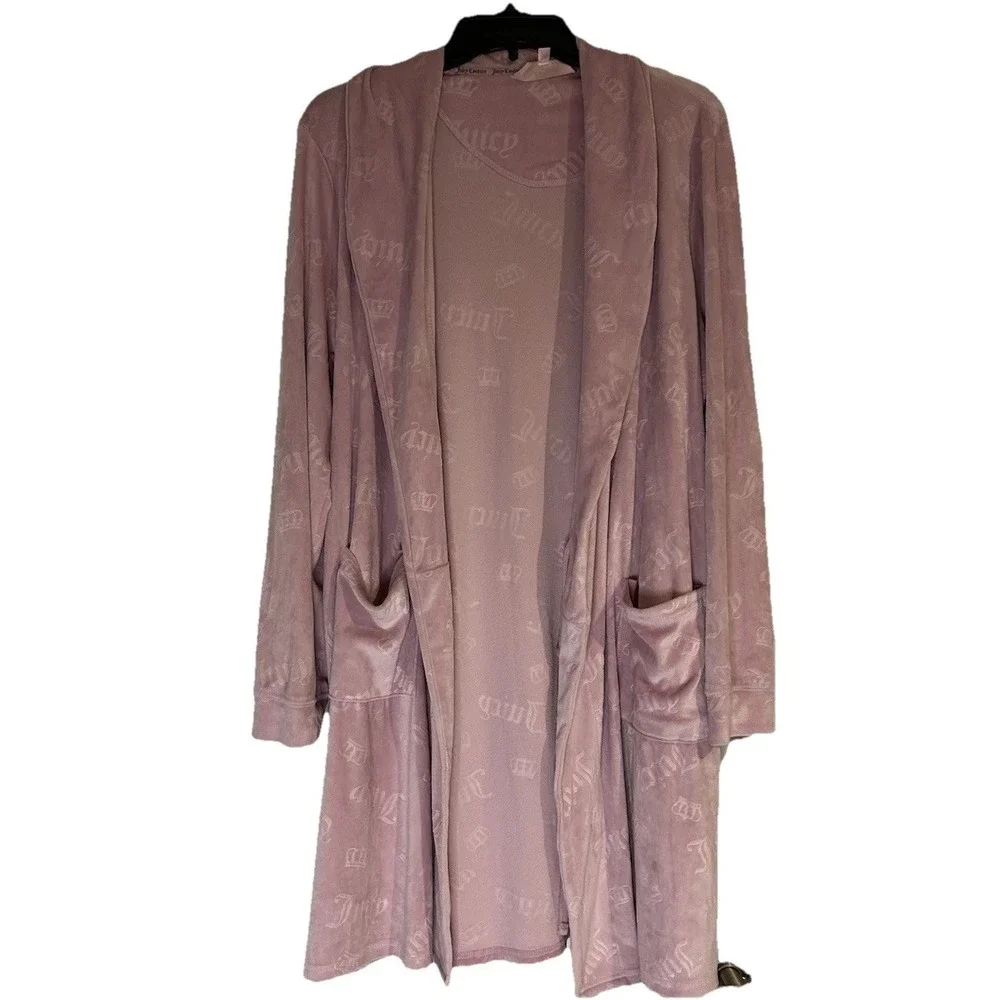 Womens Juicy Couture Pink Logo Bath Robe W Tie Size‎ Small Medium Adjustable S/M